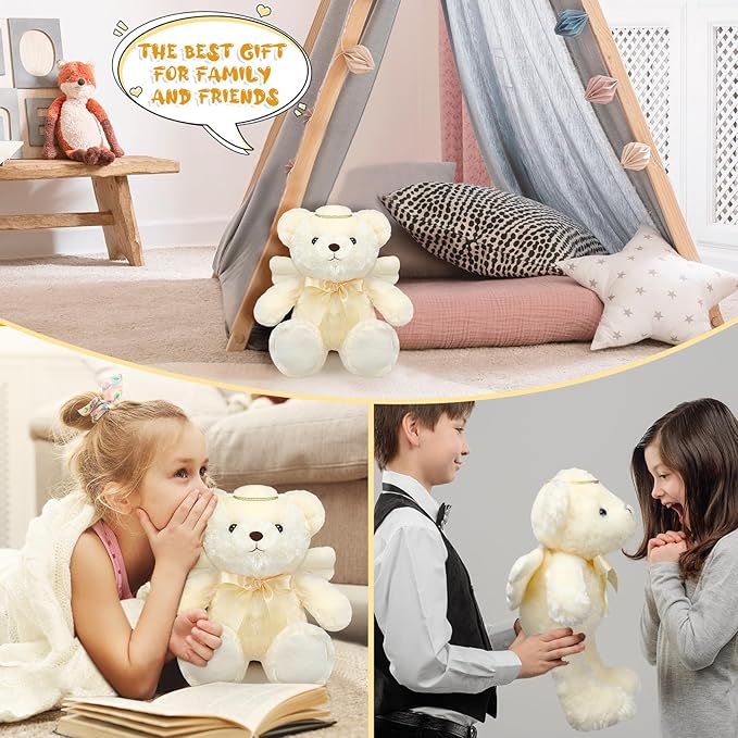 Meooeck Hydren 13.8 Inch Angel Bear Stuffed Animal - Soft Angel Plush Prayer Bear with Wings and Halo, Sympathy Gift for Kids, Boys, Girls, Ideal for Baby Shower, Baptism, Christening, Birthday