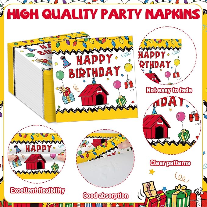 96 Pcs Red House Birthday Party Plates and Napkins Cartoon Dog Red House Decor Puppy Dog Theme Dessert Cake Plates Tableware Set for Kids Cartoon Birthday Baby Shower Party Favors Serve 24 Guests