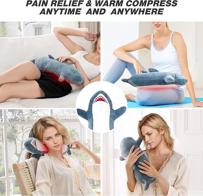 Shark Heating Pad for Period Cramps & Menstrual Pain Relief, Cute Heated Stuffed Animal Heating Pad Plush, Portable USB Heated Toy with Auto Shut Off for Women & Girls, Gift for Mom