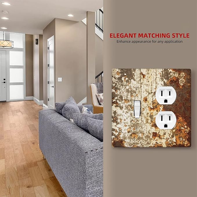 Wallplates Vintage Metal Rust Texture Peeling Paint 1 Toggle 1 Duplex Switch Plate Electrical Gfci Faceplate Decorative Light Switch Covers For Farmhouse Cabin Decor