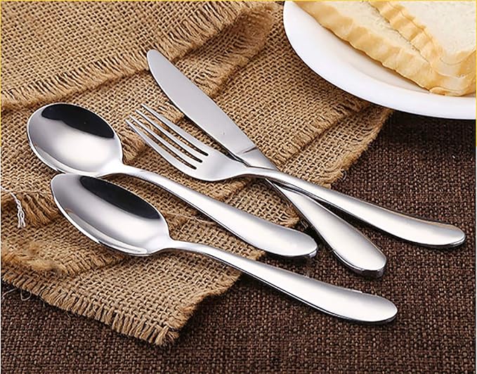 VANRA 4-Piece Children Flatware Set 18/10 Stainless Steel Child Set Tableware Set Silver Cutlery Set Silverware Dinner Utensils for Kids Toddlers (Chrome Finished) (1 Fork + 2 Spoons + 1 Knife)