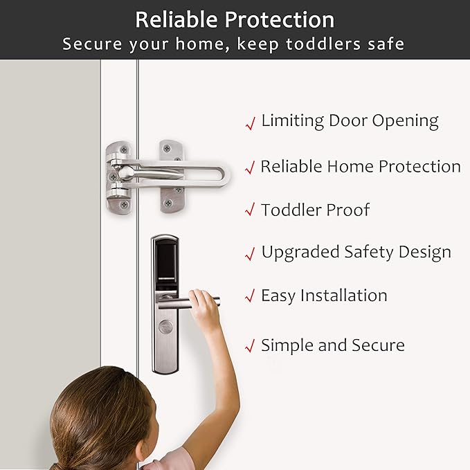 Earl Diamond Door Lock Latch for Home Security - Swing Bar Door Guard for Front and Inside Door, Safety Childproof Reinforcement Door Stopper for Kids Home Hotel Apartment,Stainless Steel Satin Nickel
