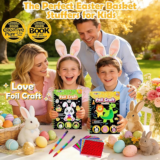 FUNNYB&G Foil Art Crafts for Kids Ages 4-8: Mother's Day 2026, Birthday Gift for Kids, Art and Crafts Supplies, Party Favors, Creative Toys for Kids 4 5 6 7 8 9 Years Old(Dinosaur Ainmal)