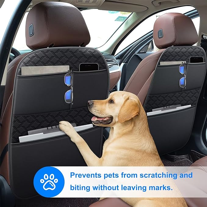 Back Seat Protector 2 Pack Fit for Subaru Outback Car Kick Mats for Kids Upgraded Version with Storage Organizer Waterproof Dirt Proof Faux Leather Auto Accessories (Black)