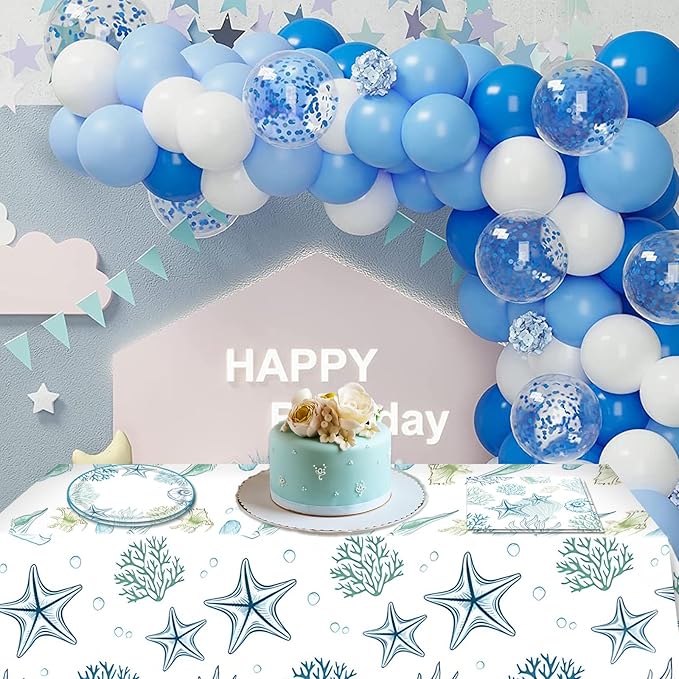 41Pcs Ocean Seashell Party Supplies Kit,Coastal Beach Disposable Party Tableware Decorations,Starfish Coral Paper Plates Napkins and tablecloth for Kids Summer Birthday Baby Shower, Serves 20