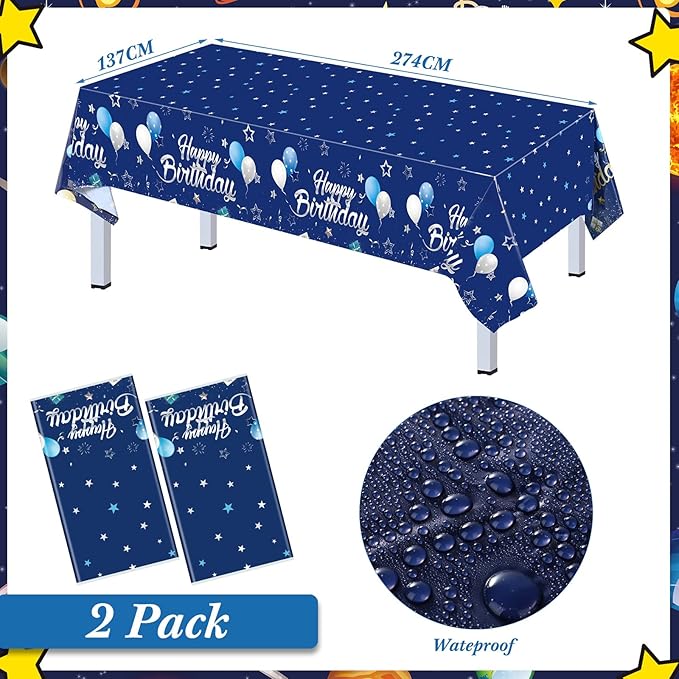 Pajean Blue Happy Birthday Party Tableware Set Birthday Decoration Banner and Tablecloths Decoration Plates Cups Napkins Dinnerware for 24 Guests Party Supplies(Blue and Silver)