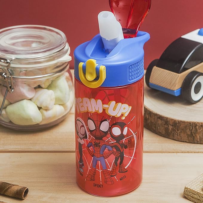 Zak Designs Marvel Spider-Man Kids Water Bottle with Spout Cover and Carrying Loop, Durable Plastic, Leak-Proof Water Bottle Design for Travel (16 oz, 2-Pack, Spidey and His Amazing Friends)