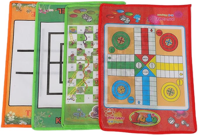 Snake and Ladder Chess Set Portable 4 in 1 Board Games for Kids and Family Indoor Outdoor Travel Activities Non Woven Fabric Lightweight 110g