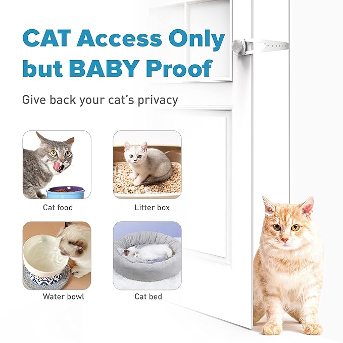 Neobay Adjustable Child Proof Door Lock, Easy Way for Baby Proof Litter Box While Keep Door Prop Open for Cats, No-Drill & Portable Alternative of Pet Gates and Interior Cat Door, White, 2 Packs