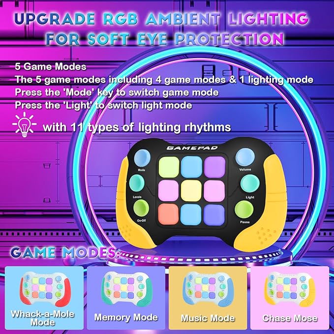 AOTIBO Fast Push Fidget Toys Handle, Flashing Handheld Game for Kids Teens Adults, Electronic Brain & Memory Game, Quick Push Buttons Gamepad, Xmas Birthday Gifts STEM Toys for Boys Girls