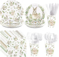 168Pcs Bunny Rabbit Paper Plates and Napkins Disposable Spring Bunny Rabbit Party Plates Rabbits Sage Green Tableware Set for Girls Boys Spring Sage Green Holiday Birthday Party Supplies Serves 24