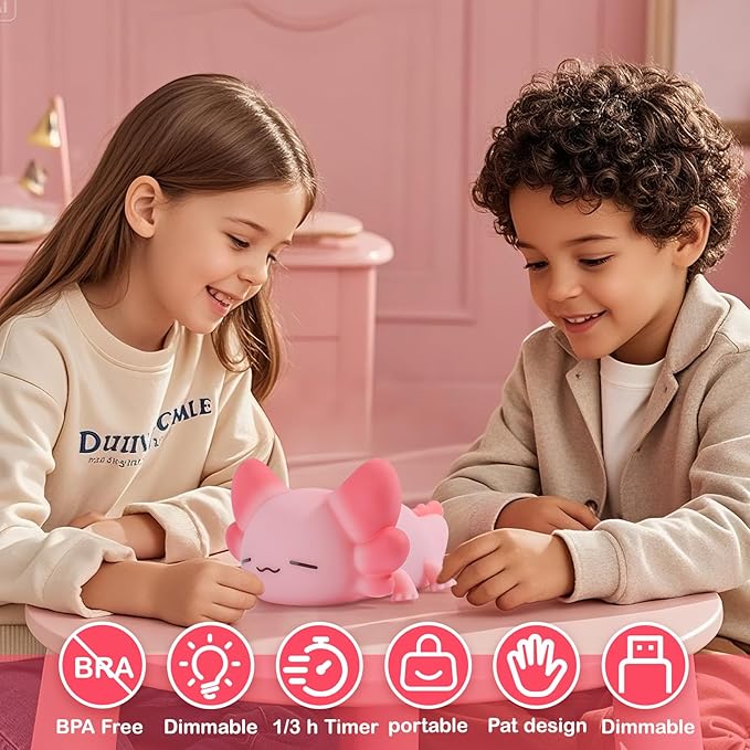 ZKLiLi Night Light for Kids Lamp, 16 Colors Lamp Cute, Dimmable Baby Night Lights for Nursery,Silicone Rechargeable Nightlight for Kids Room, Kawaii Room Decor (Axolotl)