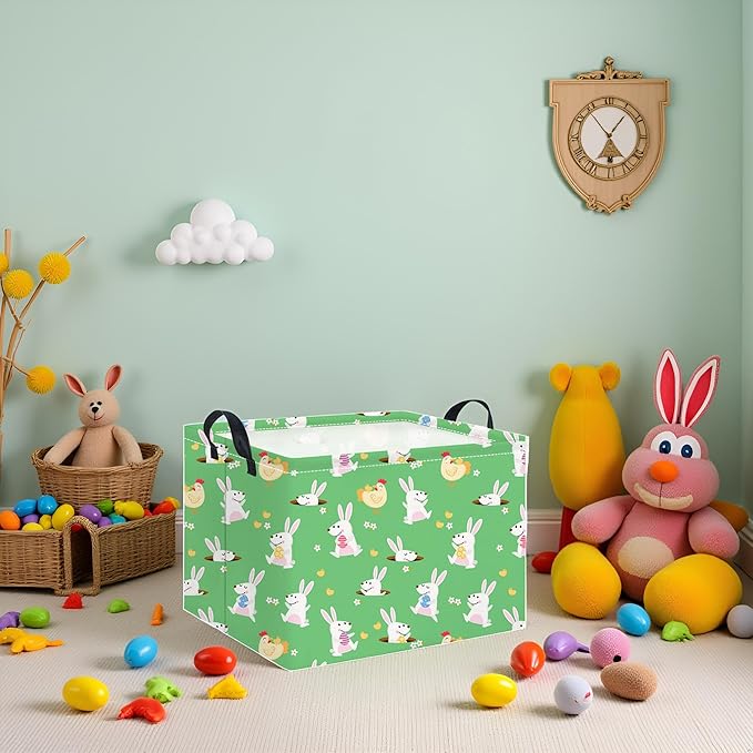 HIYAGON Rectangular Easter Basket for Kids Baby Easter Basket for Boys and Girls Cute Toy Storage Organizer Bin Box Room Decor(Cute Easter Basket)