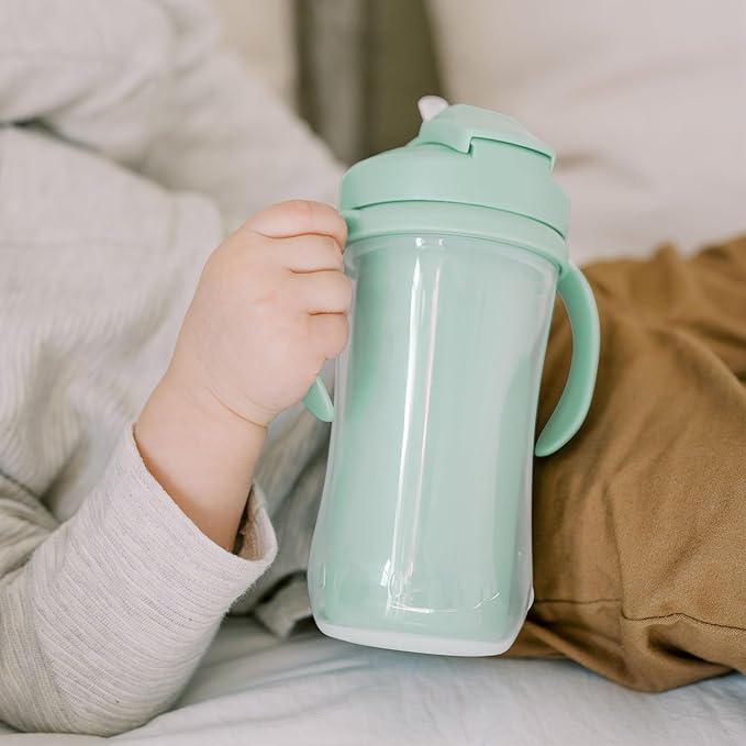 Dr. Brown's Milestones Insulated Sippy Cup with Straw and Handles, Spill-Proof Tumbler with Lid, 2-Pack, Green, 10 oz/300 mL, BPA Free, 12m+