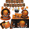 CMUSKO Basketball Party Supplies, 142Pcs Basketball Sports Theme Birthday Party Supplies Tableware Set,Include Basketball Plates and Napkins,Cups,Banner,Tablecloth for Basketball Birthday Decorations