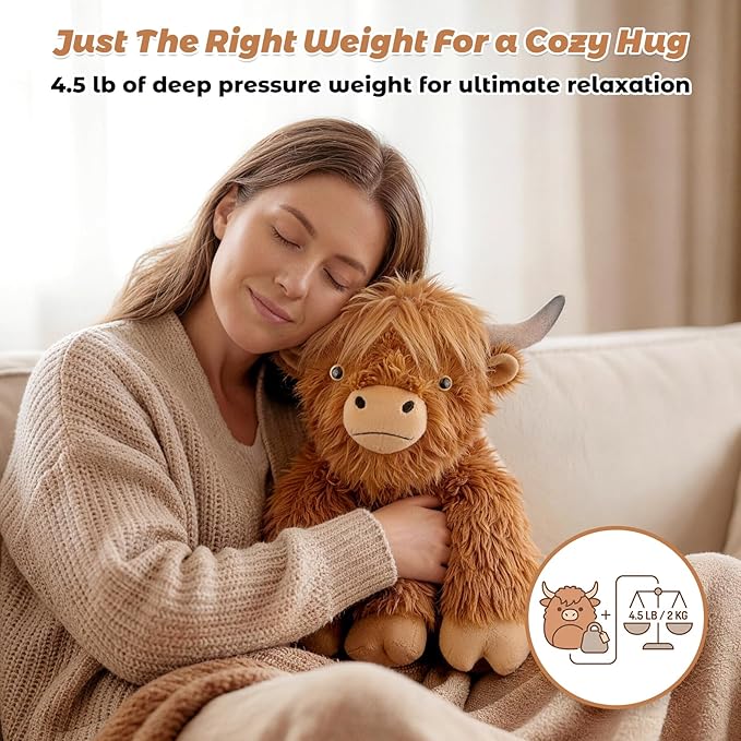 24" & 4.5lbs Highland Cow Stuffed Animal, Sitting & Laying Weighted Stuffed Animals, Cuddly & Soft Weighted Highland Cow Plush for Adults & Kids, Highland Cow Gifts for Christmas & Valentine’s Day