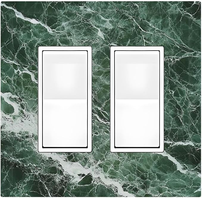 Decorative Outlet Covers Forest Marble Dark Green With White Vein 2 Gang Double Gfci Rocker Electrical Wall Panels Light Switch Cover Plate For Bathroom Kitchen Decor