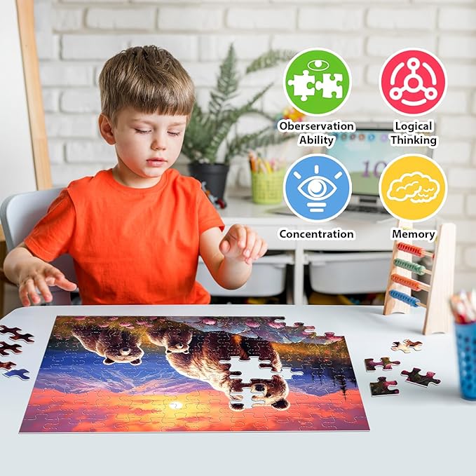 Jeacirio 4 Packs 100 Piece Puzzles for Kids Ages 4-6 - Lovely Animals Large Piece Jigsaw Puzzles for Seniors Educational Toys Gifts Kids Puzzle for 4 5 6 7 8 9 Year Olds Boys Girls