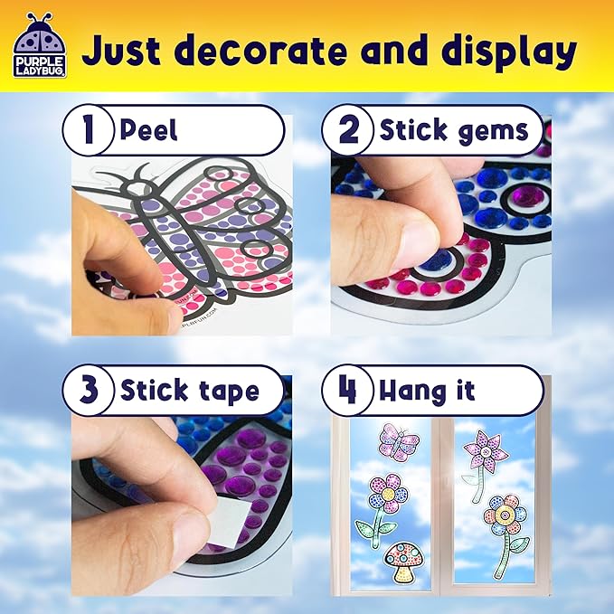 SunGemmers Suncatcher Gem Art for Kids, Summer Toys for Kids Ages 4-8, Great 6 Year Old Girl Gifts, Birthday Gift for Girls 5 6 7 8 9 10, Arts and Crafts for Kids Ages 6-8, Window Diamond Art Kit