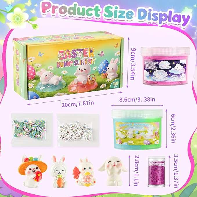 2 Pack Bunny Cloud Slime Kit for Girls Boys - Scented Fluffy Cloud Slime with Cute Bunny Charms - Non-Sticky Sensory Fidget Toys for Stress Relief & ASMR - DIY Slime Gift for Kids