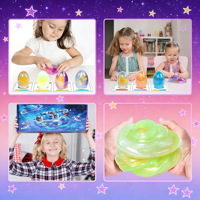 12 Pack Galaxy Slime Eggs Toys Kit,Super Soft, Non-Sticky Texture,Easter Eggs Ideal for Birthday Gifts for Girls and Boys, Party Favors, and Easter Basket Fillers