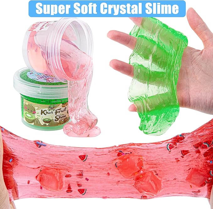 12 x 80 mL Big Slime Kit, 32 FL OZ Slime Includes 6 Butter & 6 Clear Crystal Slimes, 38 Pcs Slimes Pack with Charms & Jelly Cube Add-ins, Party Favors for Kids