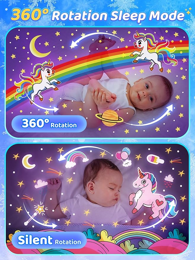 PIKOY Night Light Snow for Kids, 15 White Noise+16 Films+336 Colors Star Projector for Kids, 360°+Remote+Cordless Baby Night Light Projector, Princess Toys for Girls Room Decor Light