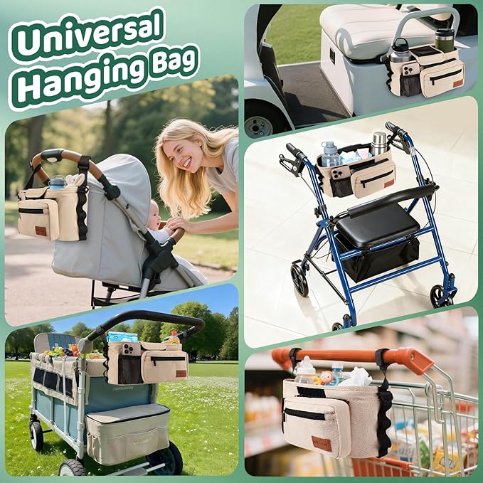 Guiseapue Universal Stroller Organizer with Cup Holder: Baby Essentials, Stroller Caddy with Shoulder Strap, Detachable Phone Bag, Stroller Accessories, Chirstmas New Moms Baby Gifts