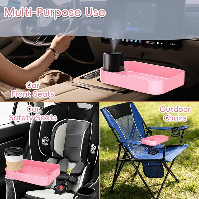 Kids Car Seat Tray, Travel Tray with Cup Holder for Toddler Baby, Kids Car Seat Food Snack Organizer for Road Trip, Stroller Snack Organizer Travel Must Haves Toddler Must Haves (Pink, 1 Pack)