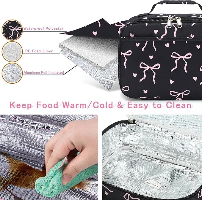LOIDOU Lunch Box for Kids Boys Girls Insulated Lunch Bag Thermal Meal Tote Reusable Lunch Pail Bags for School Travel (Bow Tie Black)