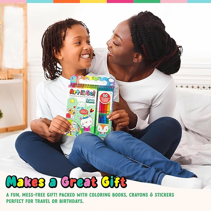 Bright Stripes Art on the Go Nature Theme Travel Kit for Kids Ages 3+ | Mess-Free 50 Pages Coloring & Sticker Activity Set with Crayons & Stencil | Portable Art Set for Toddlers and Preschoolers
