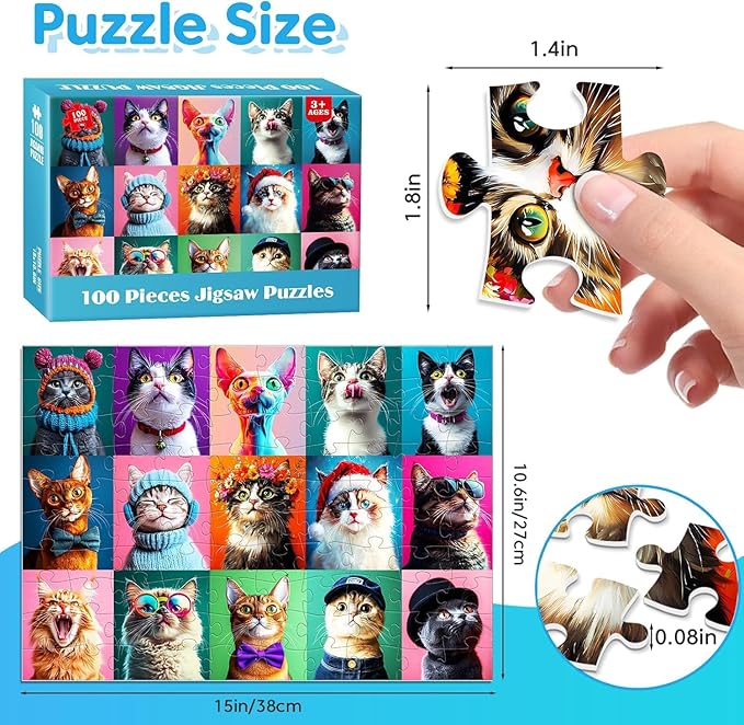 4-Pack 100 Piece Puzzles for Kids Ages 4-6 6-8 8-10 - Popsicles Unicorn Princess Cats Dogs Puzzle for Girls 4-6 Years Old 100 Piece Jigsaw Puzzle for Adults Toddler Children Learning Educational Toys