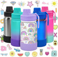 CHILLOUT LIFE 12 oz Kids Insulated Water Bottle for School with Leakproof Spout Lid and Cute Waterproof Stickers, Personalized Stainless Steel Thermos Flask Metal Water Bottle For Girls & Boys