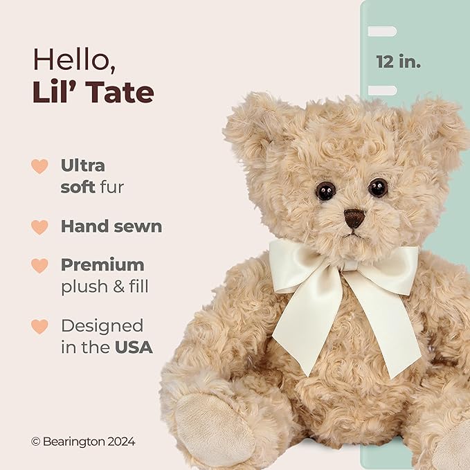 Bearington Lil' Tate Classic Teddy Bear Stuffed Animal - 12" Baby Bear Plush Toy with Soft Fur and Vintage Design - Adorable Bears Stuffed Animals for Girls and Boys - Gift for Kids