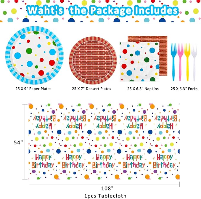 Street Theme Birthday Party Supplies,Red Brick Wall Paper Plates and Napkins Tableware, Disposable Cookie Decorations for Kids Boys Girls Baby Shower,Serve 25