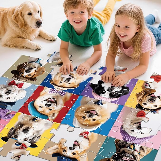 Jumbo Floor Puzzle for Kids,48 Piece Funny Dog Jigsaw Puzzles,Learning Educational Toys for Toddlers Ages 3-5,Puppy Theme Puzzles Children Easter Gift for Boy Girl Ages 4-8