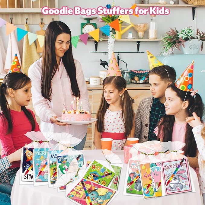 Kalysky 24 Pack Mini Coloring Books with Stackable Rainbow Crayons for Kids Ages 4-12 | Birthday Party Favors, Goodie Bag Stuffers,Classroom Prizes,Return Gift–Bulk Coloring Activity Set for Toddlers