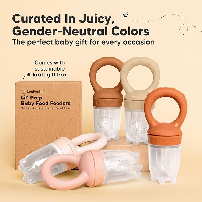 KeaBabies Baby Fruit Feeder 2pk - Silicone Baby Food Feeder for Babies 6-12 Months, Breast Milk Popsicle Teether, Weaning, Pacifier, Freeze Frozen Solid Food, Infant Feeding Essential (Terracotta)