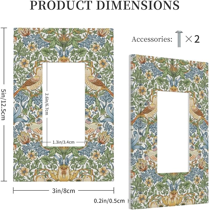 William Morris Strawberry Thrush Birds Single Light Switch Cover Plate 1 Gang Rocker Outlet Covers Switchplate Vintage Floral Flowers Plant Decorative Electrical for Country Bedroom Home Décor