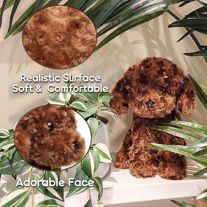 WEIGEDU Adorable Labradoodle Plush Toy Fluffy Red Brown Poodle Stuffed Animal Dog Puppy, 12.6" - Perfect for Kids, Babies, Birthday, Nursery