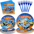 Grencian 96Pcs Racing Car Birthday Decorations for Boys Hot Car Party Plates and Napkins Tableware Sets Hot Cars Birthday Decorations for Kids Race Sports Game Themed Party Favors Supplies Serves 24