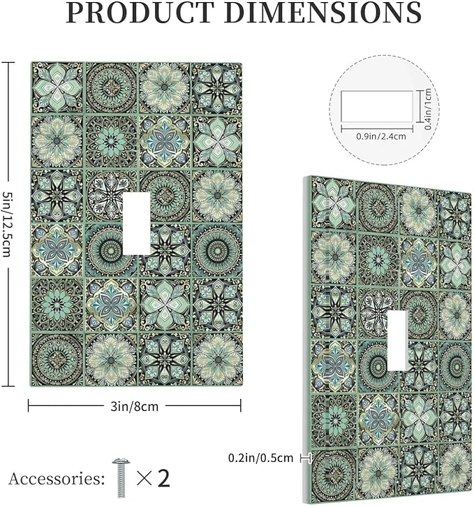 Moroccan Mandala Tile Floral Talavera Tiles Decorative Light Switch Cover 1 Gang Single Toggle Device Electrical Faceplate Switchplates Decorator Outlet Wall Plate for Bathroom Kitchen Decor