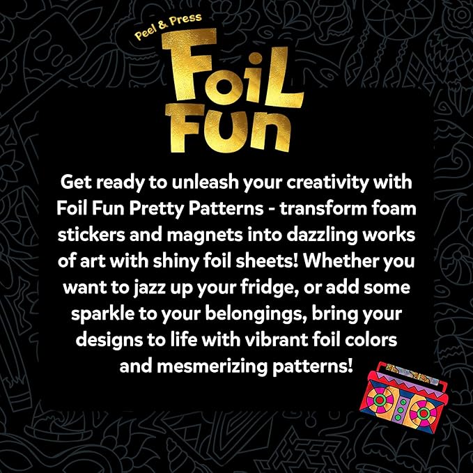 Skillmatics Foil Fun - Pretty Patterns, 18 DIY Magnets Mess-Free Art, Colorful Creative Party Activity, Craft Kits, 60+ Foam Stickers, Gift for Kids, Teens, Adults, Families, Screen-Free Entertainment