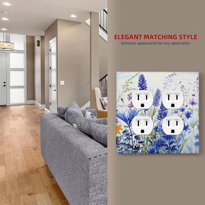 Personalized Light Switch Cover Plate Lavender Watercolor Wildflowers Colorful floral 2 Gang Decorative Switch Plate Double Duplex Wall Plates Switch Plates and Outlet Covers for Bathroom Bedroom