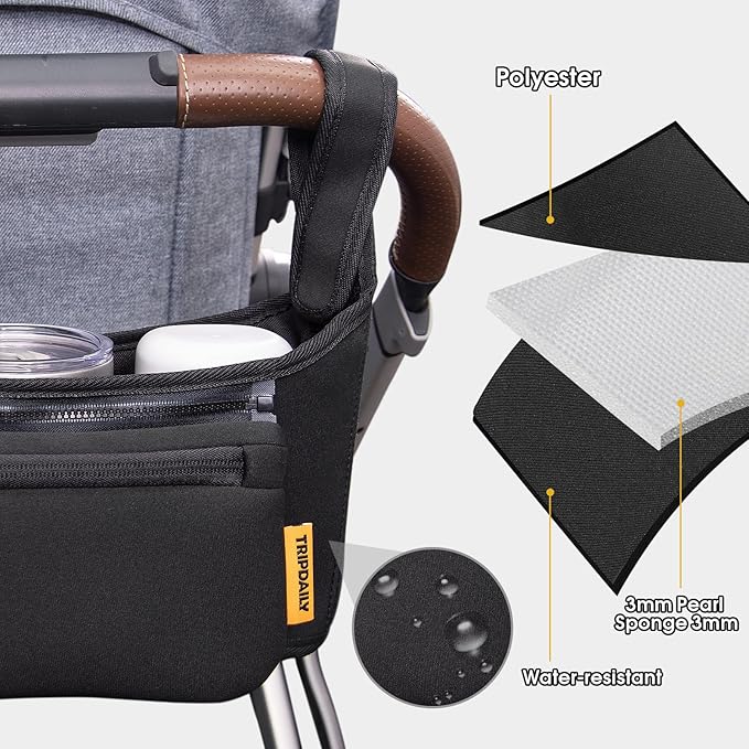 Stroller Organizer, Non Slip Straps Stroller With Insulated Cup Holder Fits for UPPABABY, Detachable Bag for Phone, Stroller Organizer Bag Compatible with Various Brands of Stroller