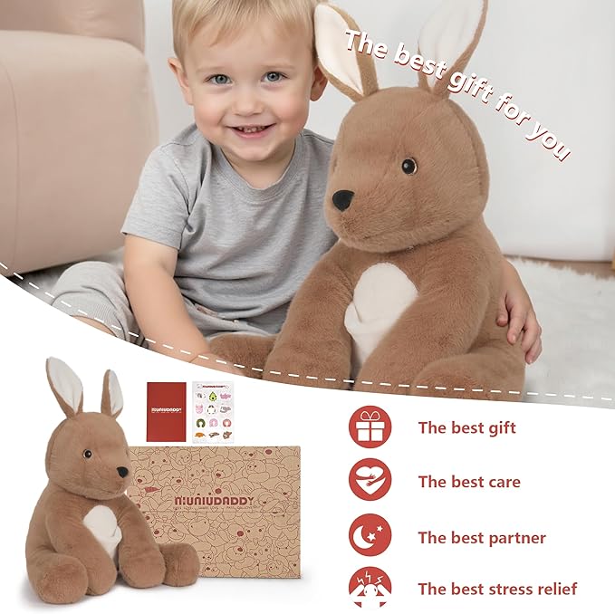 Niuniu Daddy 14" | 3.5 Pound Weighted Kangaroo Stuffed Animal for Boys Girls, Cute Stuffed Kangaroo Plush Toys for Kids Adults, Pillowfort Body Pillow Plush for Presents Birthday Christmas Holiday