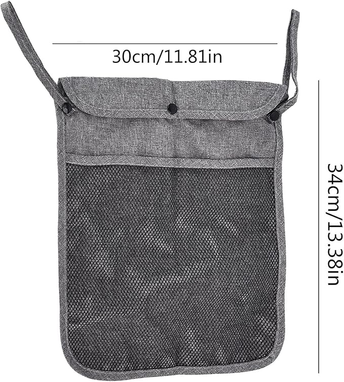 Portable Stroller Hanging Bag with Two Storage Pockets Stroller Bag Organizer for Nappy Baby Cloth/Bottle/Toy, Stroller Hanging Storage Net Bag, Grey