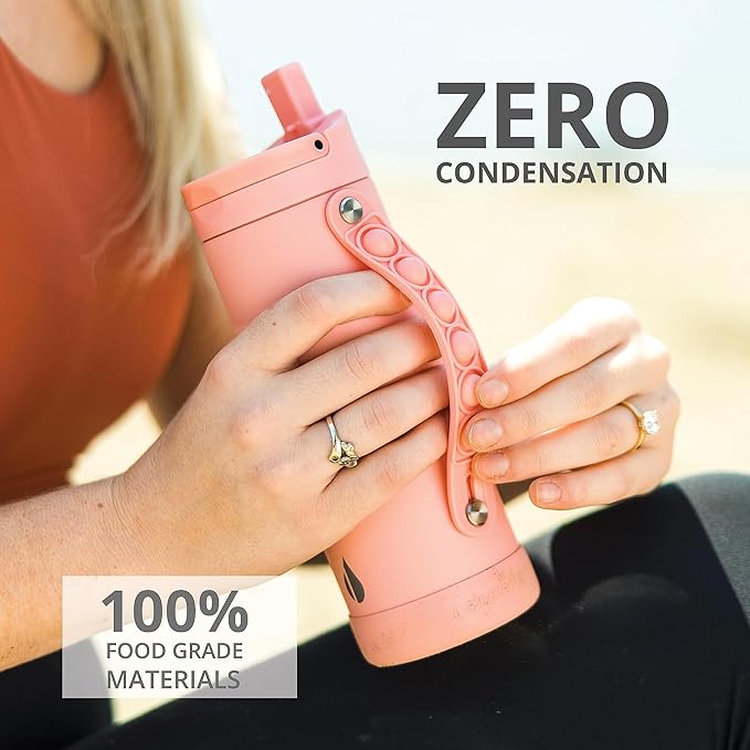 Elemental Iconic Kids Water Bottle for School - 100% Leak-Proof Insulated Water Bottles with Straw Lid & Pop-It Handle for Boys & Girls - Triple-Wall Insulated & BPA-Free, 14oz – Rose
