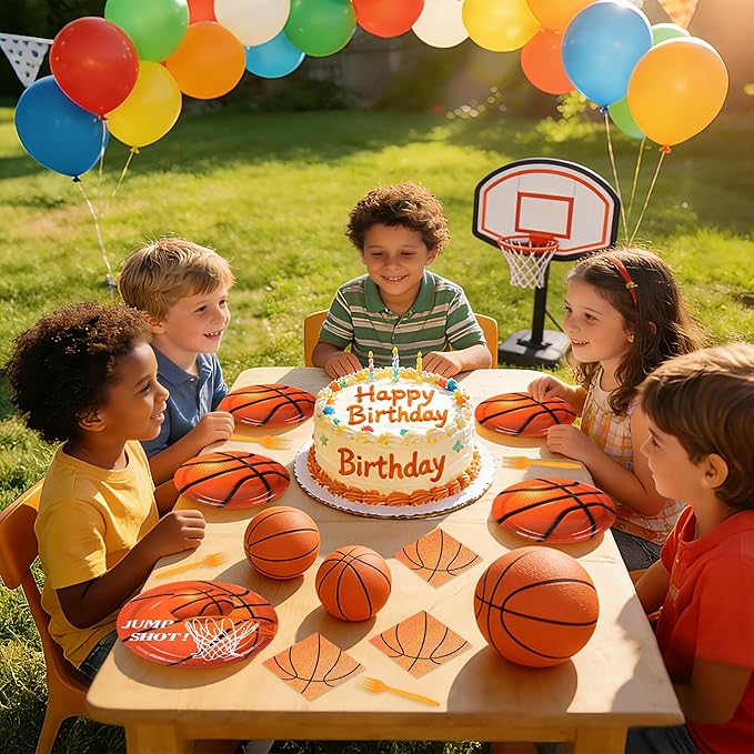 100PCS Basketball Paper Plates and Napkins Basketball Birthday Party Supplies Disposable Party Plates Napkins Forks Tableware Set for Boys Kids Birthday Party Decorations Serves 25