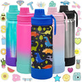 CHILLOUT LIFE 17 oz Kids Insulated Water Bottle for School with Leakproof Spout Lid and Cute Waterproof Stickers, Personalized Stainless Steel Thermos Flask Metal Water Bottle for Girls & Boys